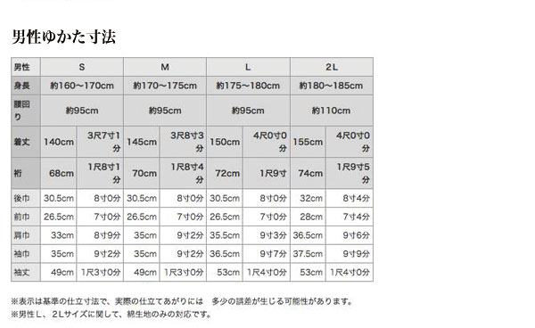 男物浴衣寸法