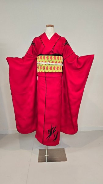 画像1: 振袖Tribal Red トライバルレッド & 袋帯Yellow Heart イエローハート　お誂えフルオーダー (1)
